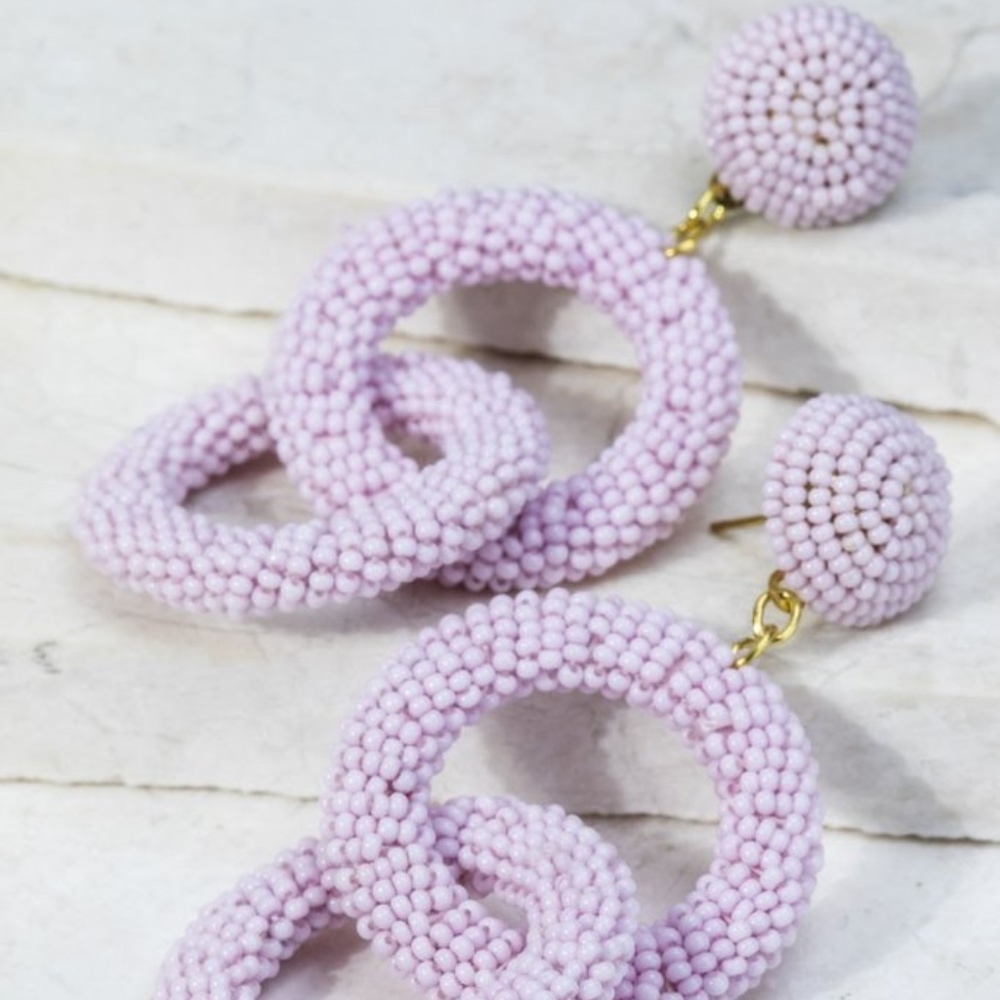 Light Purple (Lilac) Cute Beaded Ring Earrings - Picture 1 of 1
